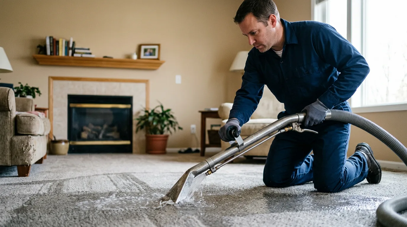 Water damage restoration technician working near Grandview, IA